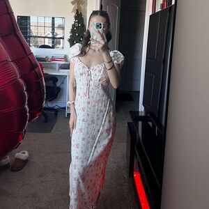 No Boundaries White and Pink Floral Maxi Dress